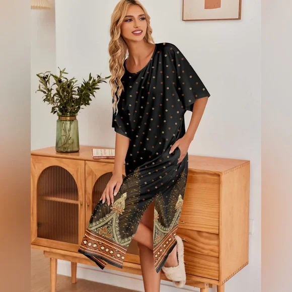 Ekouaer Women's Nightgown Short Sleeve Sleepshirt Long Loungewear with Pockets - Picture 2 of 9